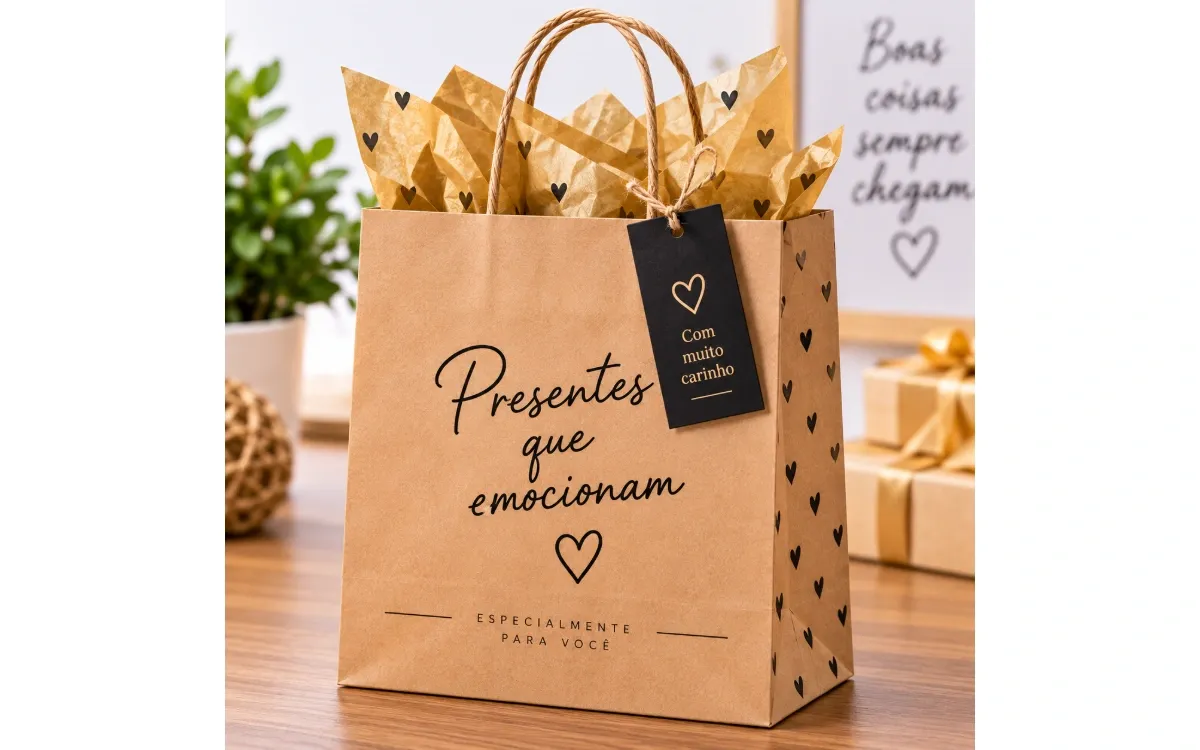 Sacola para Presente Kraft Decorada