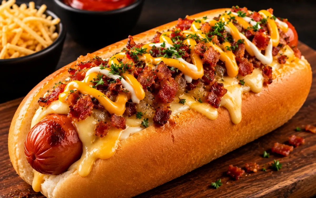 Hot Dog Gourmet com Bacon e Queijo