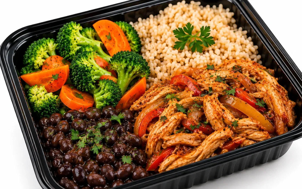 Marmita de Frango ao Molho com Arroz e Feijão